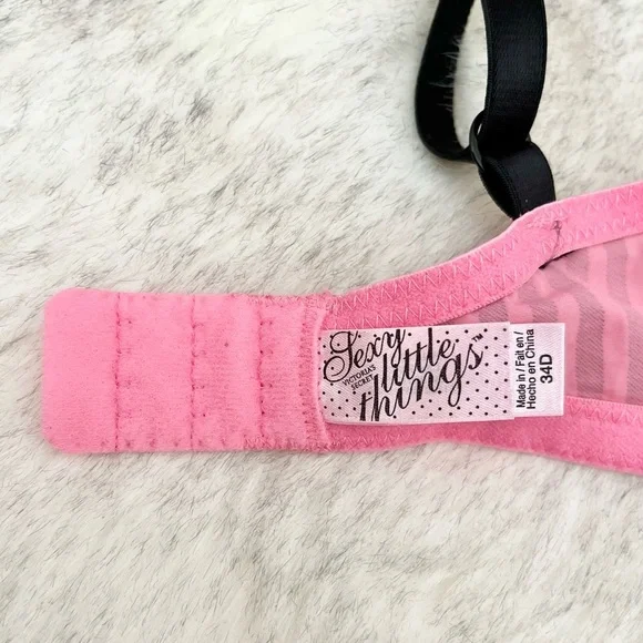 Victoria’s Secret Vintage Sexy Little Things Pink Silver Stripe Push Up Bra 34D - Picture 4 of 4